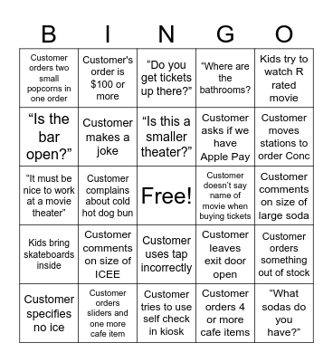 Cinelux Customer Interaction Bingo Card