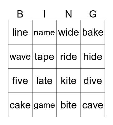 Phonics Bingo Card