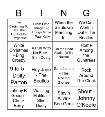 Musical Bingo Card