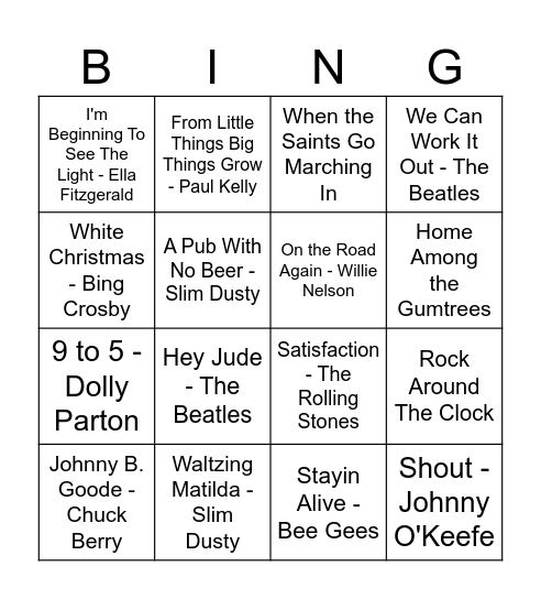 Musical Bingo Card