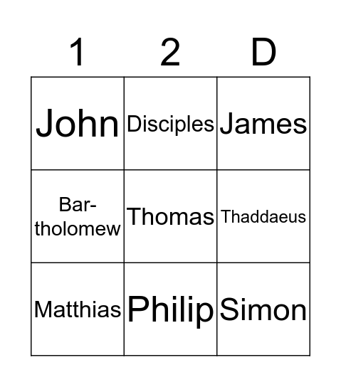 12 Disciples Bingo Card