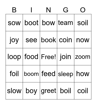 phonics Bingo Card