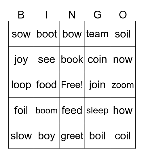 phonics Bingo Card