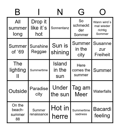 Sommer Bingo Card