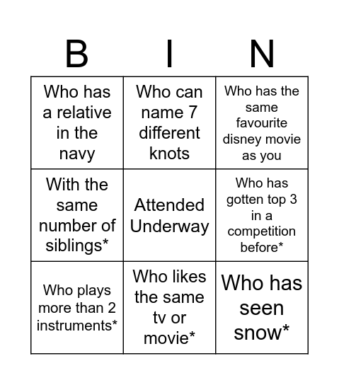 Untitled Bingo Card