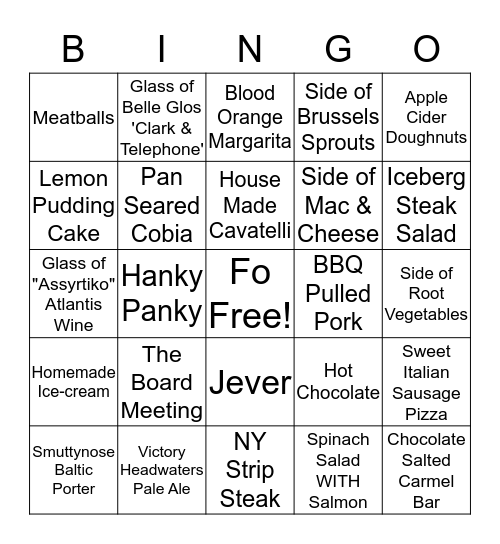 Avenue Kitchen Bingo Card