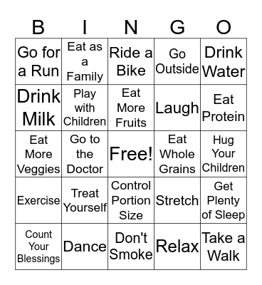 Healthy Me Bingo Card