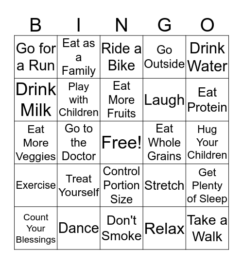 Healthy Me Bingo Card