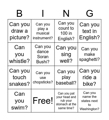 Level 3: Can you? Bingo Card