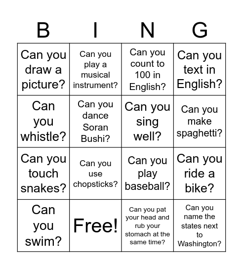Level 3: Can you? Bingo Card