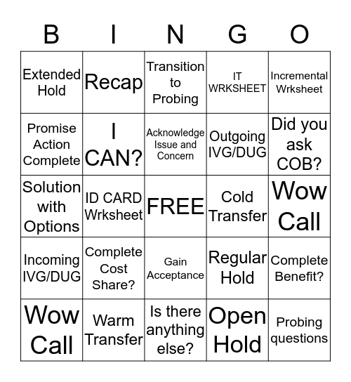 Quality Bingo Card