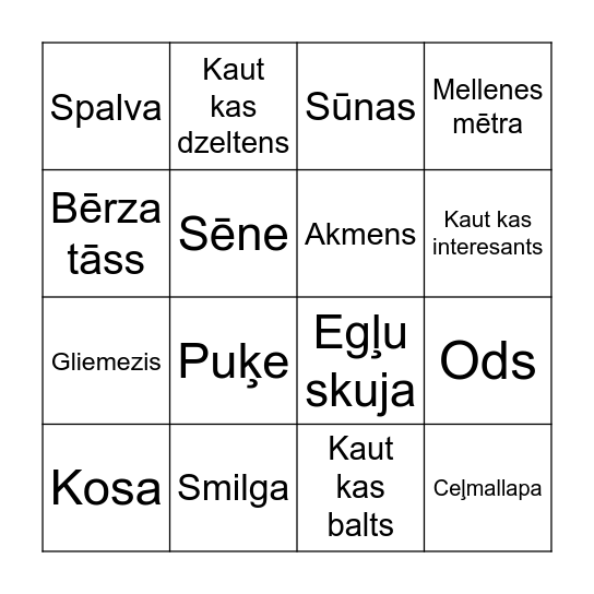 Vai vari dabā atrast? Bingo Card