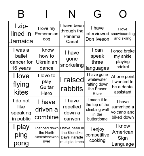 RECREATION MONTH BINGO CHALLENGE Bingo Card