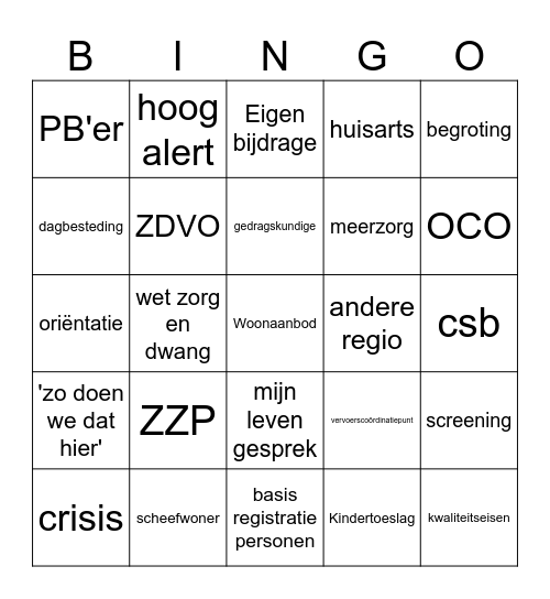 Welkom bij de Twentse Zorgcentra! Bingo Card