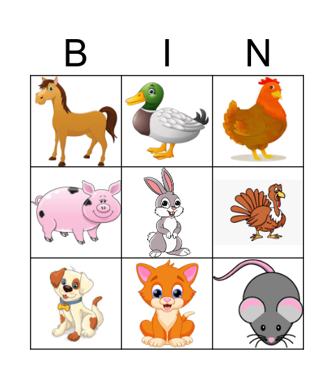 Farm Animals Bingo Card