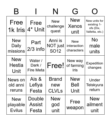 Danmemo Bingo Card