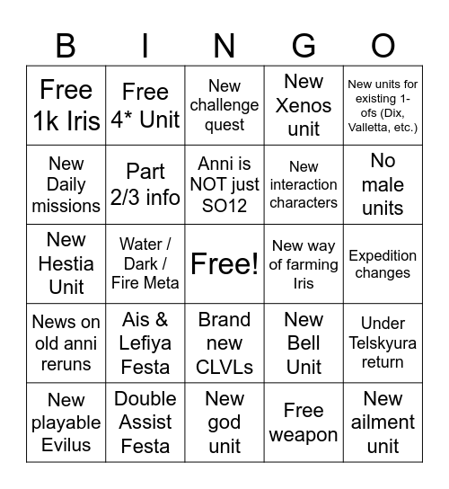 Danmemo Bingo Card