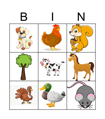 Farm Animals Bingo Card