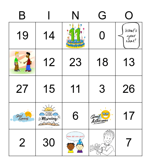 Numbers and Meeting/Greeting Bingo Card