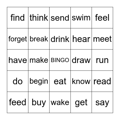 Most Common Irregular Verbs List Bingo Card