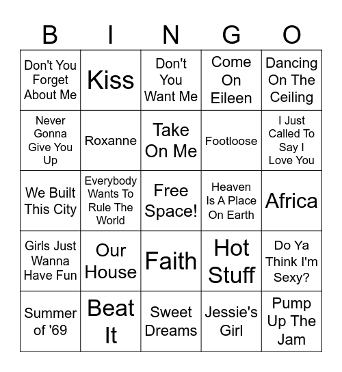 80's Music Bingo! Bingo Card