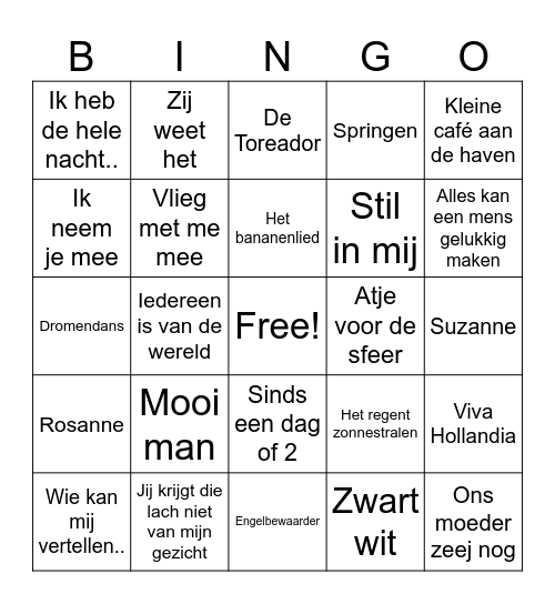 MUZIEKBINGO Nederlandstalig 2023 Bingo Card