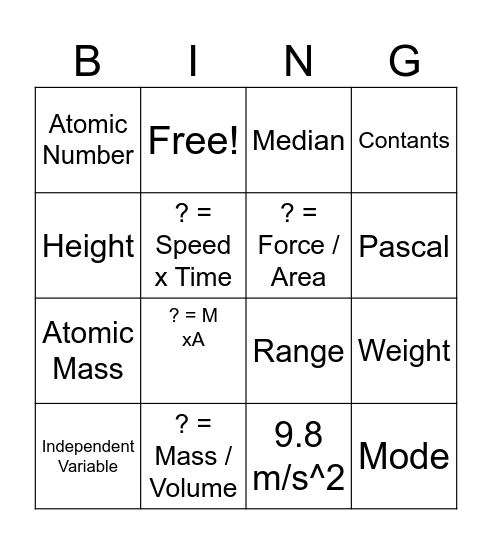 Final Exam Review Bingo Card