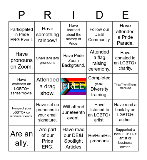 Pride Bingo Card