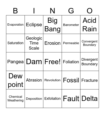 Earth Science Review Bingo Card
