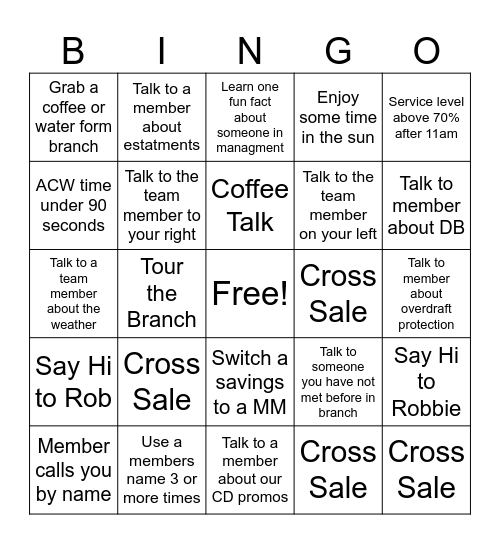 June 13th Team Bingo Card