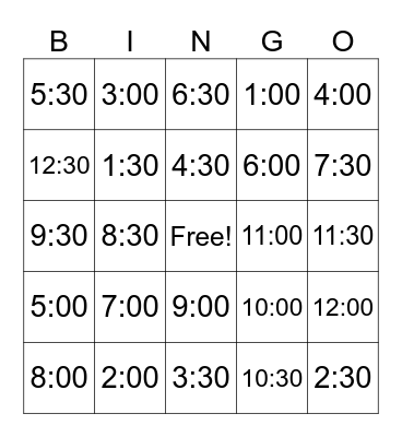 Time Bingo Card