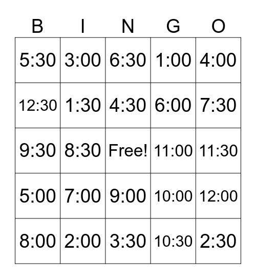 Time Bingo Card