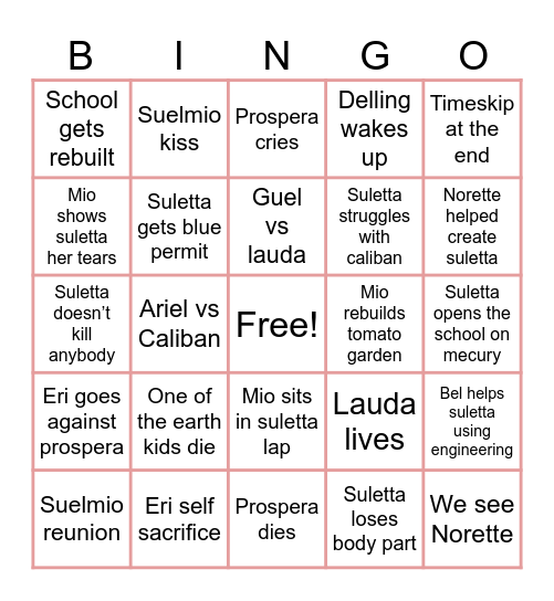 Gwitch episode 22 -24 Bingo Card