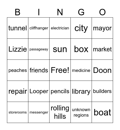 The City of Ember Bingo Card