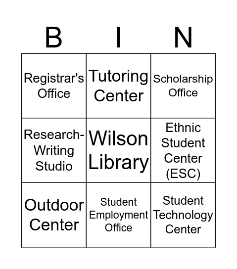 WWU Student Campus Resources Bingo Game Bingo Card