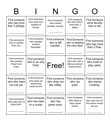 Find Someone Who Bingo Card