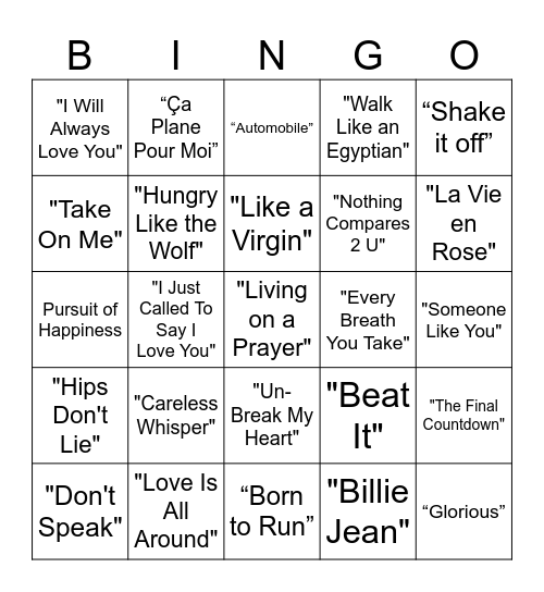 ROCK Bingo Card
