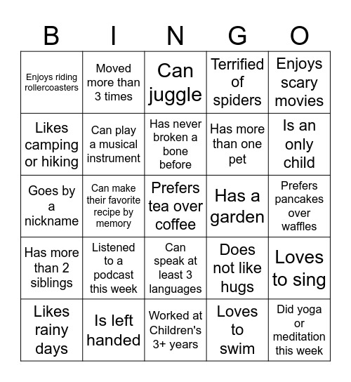 Summer Picnic Bingo Card