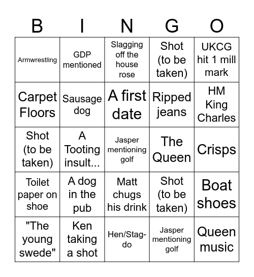 UKCG Pub Bingo Card