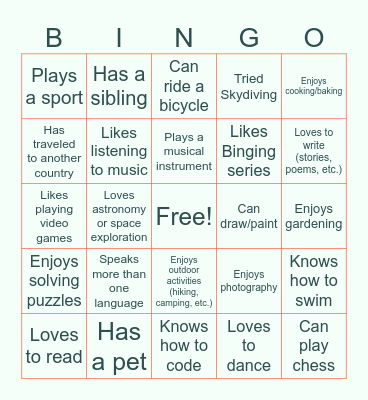 Getting to Know You Bingo Card