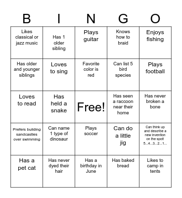 Get To Know You Bingo Card