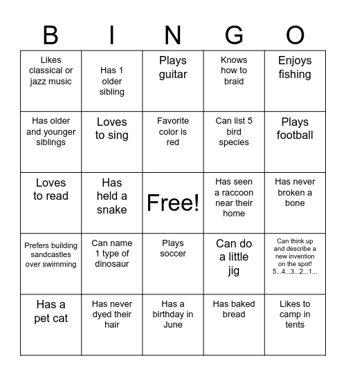 Get To Know You Bingo Card