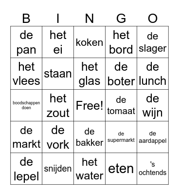 eten en drinken Bingo Card