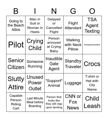 Airport Bingo Card