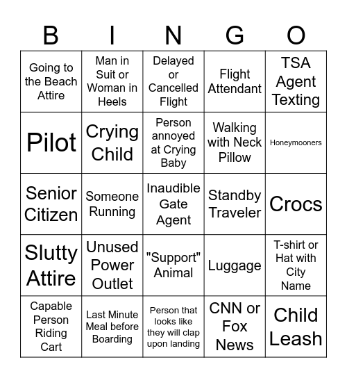 Airport Bingo Card