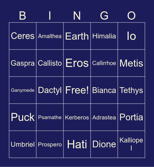 Solar System Bingo Card