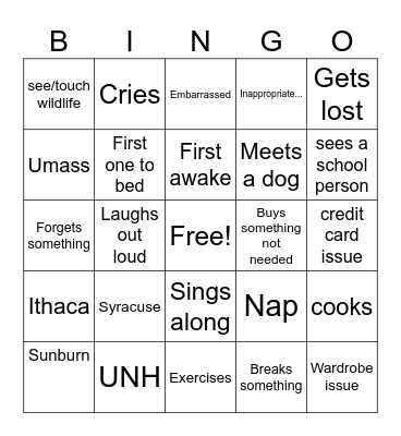 Cape Cod Adventure Bingo Card