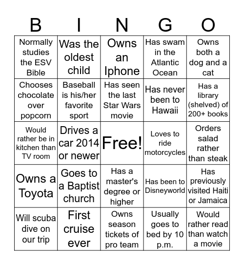 Apologetics Cruise Bingo Card