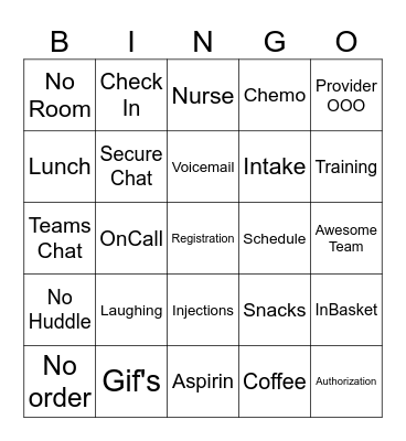 Patient Access Daily Life Bingo Card