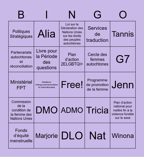 Bingo PRE Bingo Card
